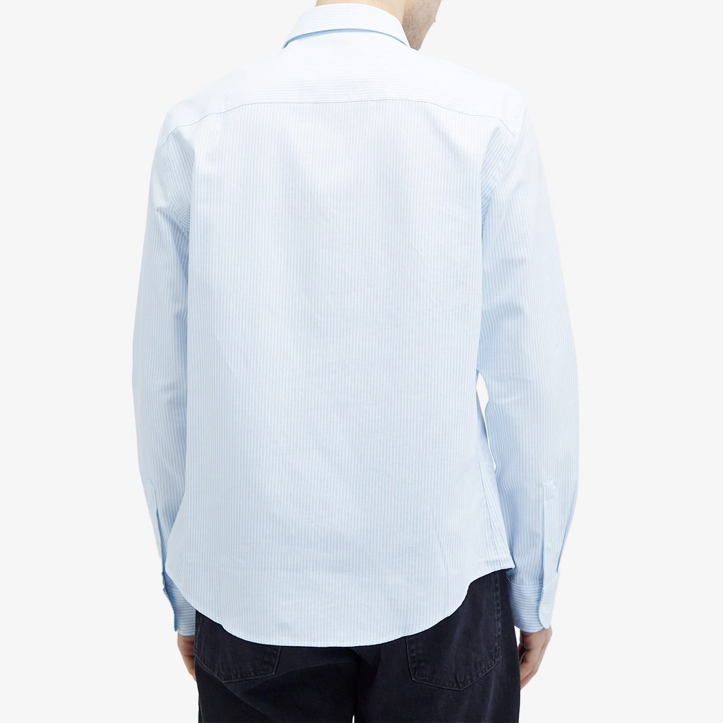 AMI Paris Men's Heart Striped Button Down Oxford Shirt Sky Blue/Natural White